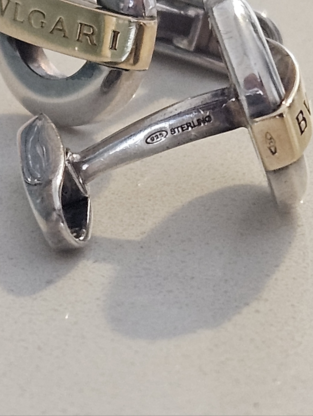 Authentic Bulgari Bvlgari Two-Tone 750 18k Gold & Sterling Silver Cufflinks - Picture 6 of 8